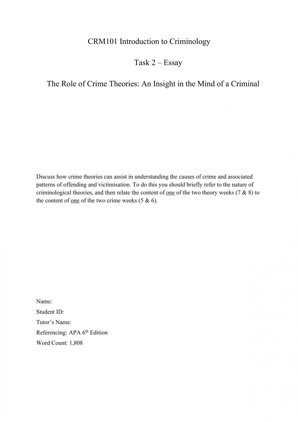 criminology reflection essay