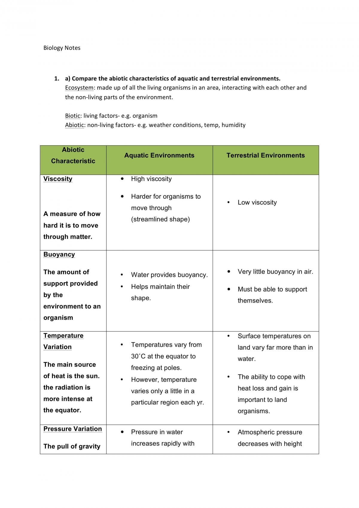 Biology- local ecosystem notes - Page 1