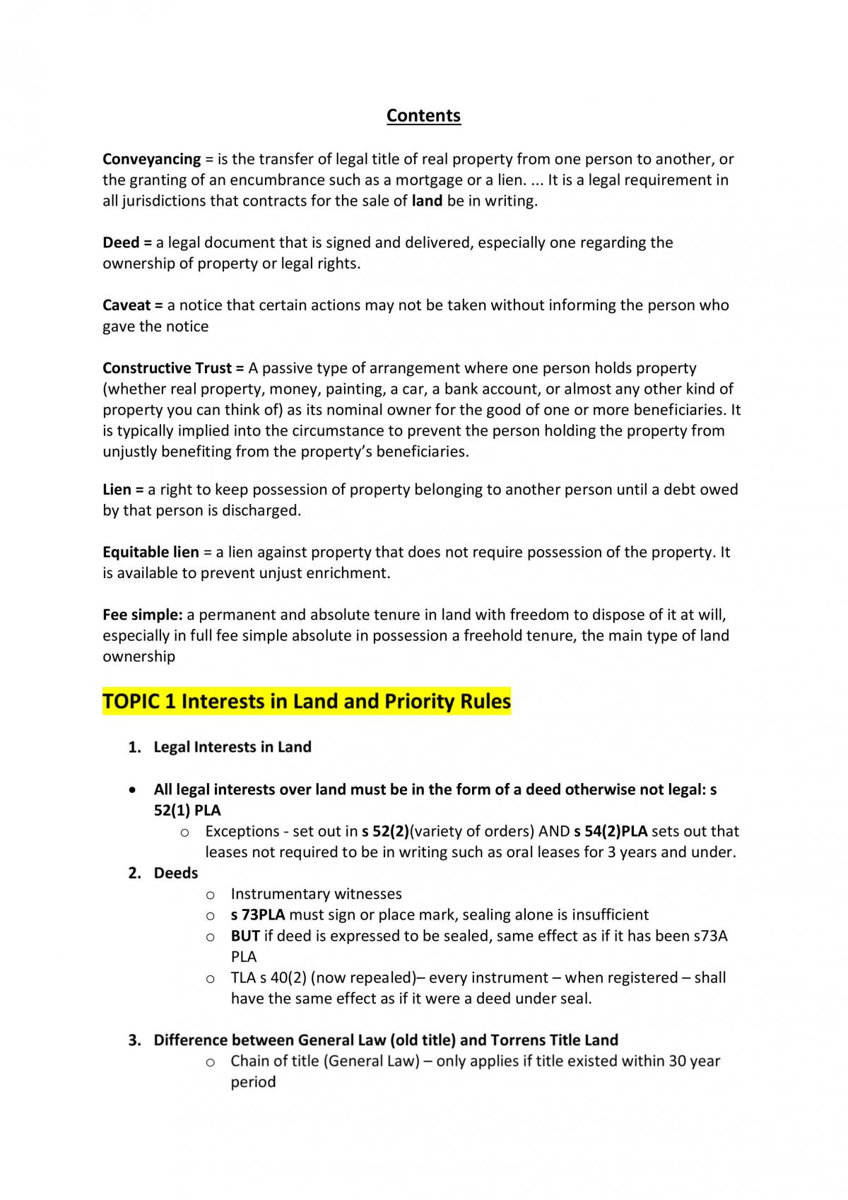 MLL325 Land Law Complete Study Notes for Exam - Page 1