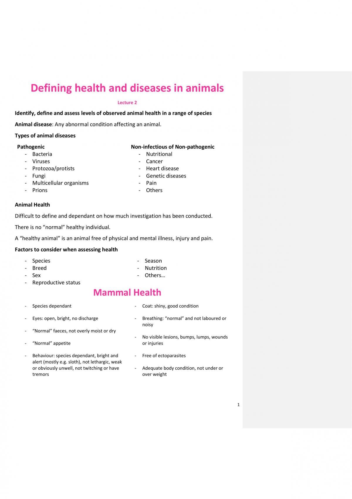 Animal Health and Welfare Notes - Page 1