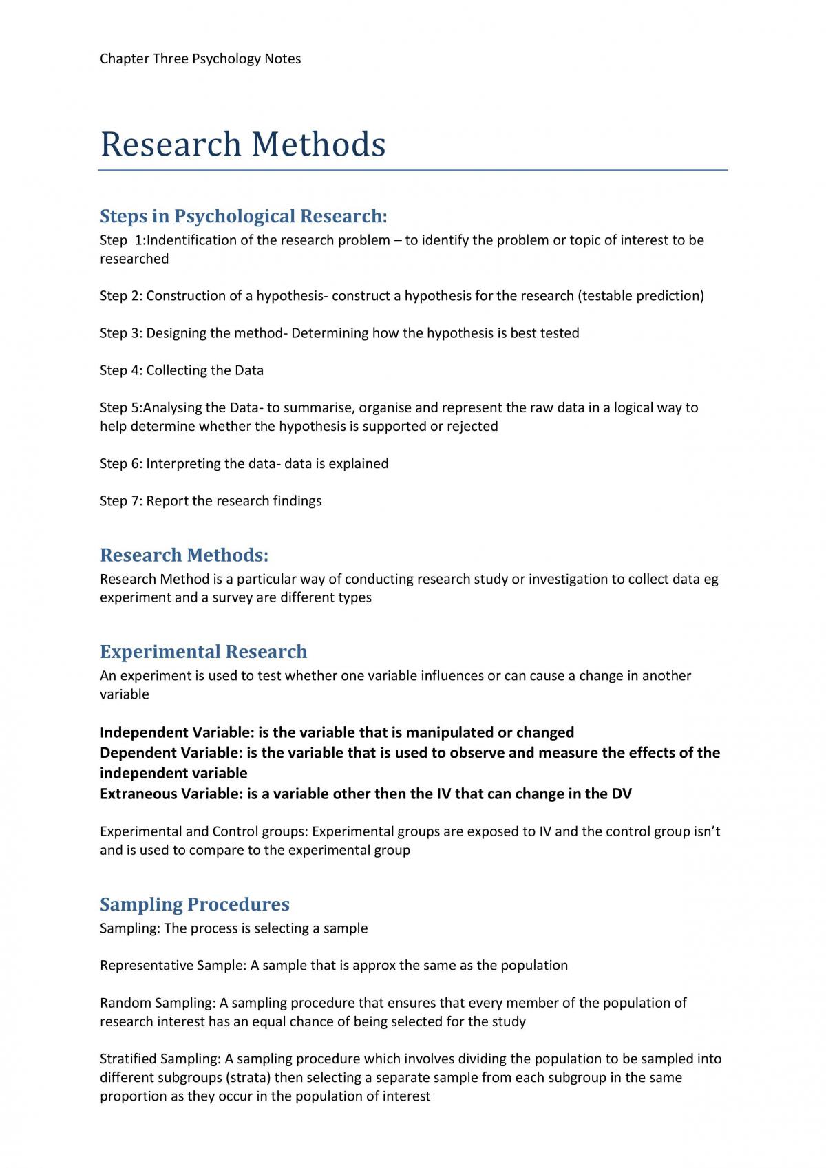 Complete VCE Psychology Study Notes - Page 1