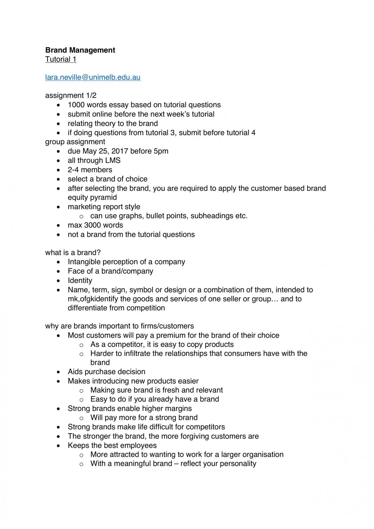 MKTG20006 Tutorial Notes - Page 1