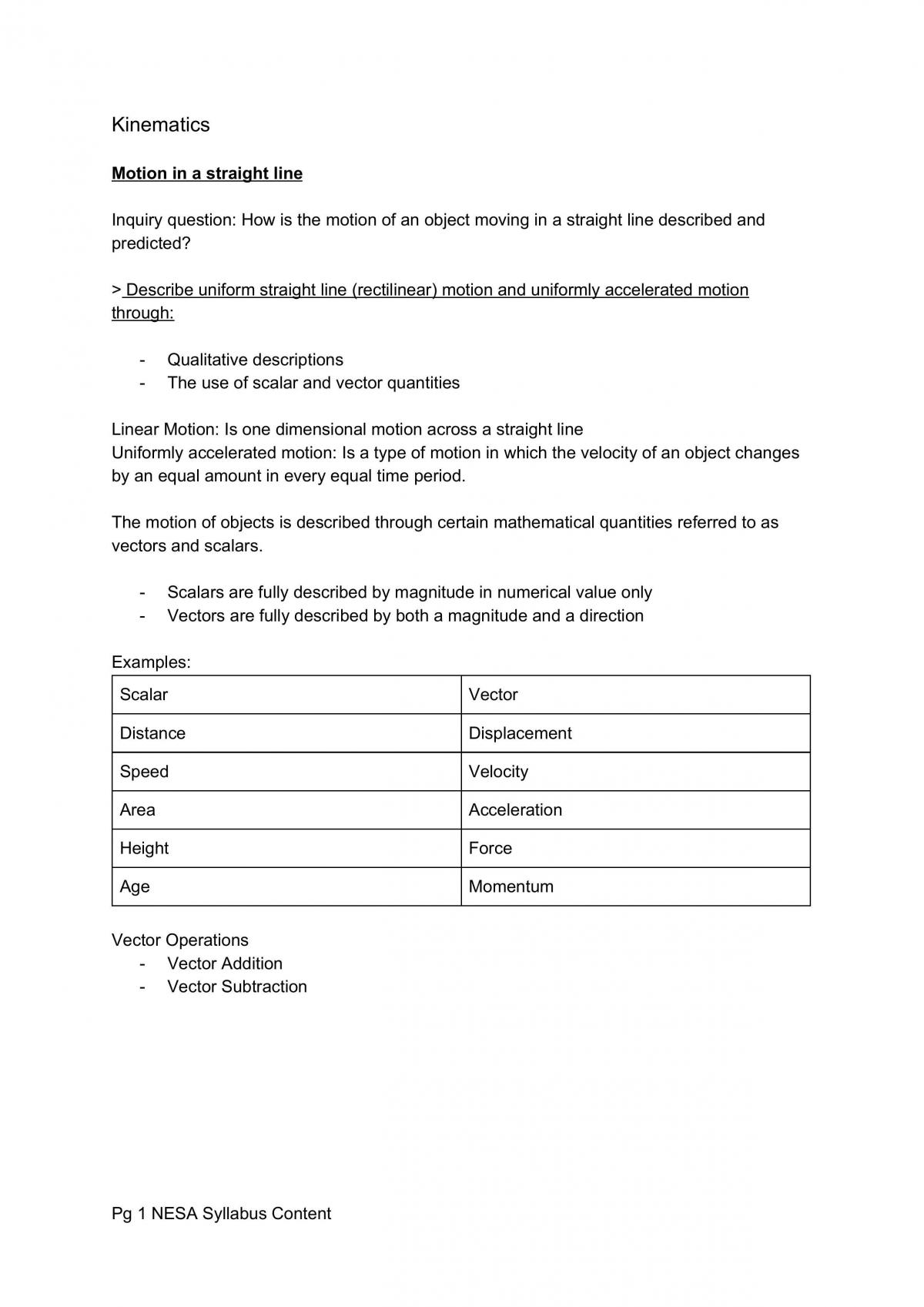 Year 11 Physics Preliminary Notes - Page 1