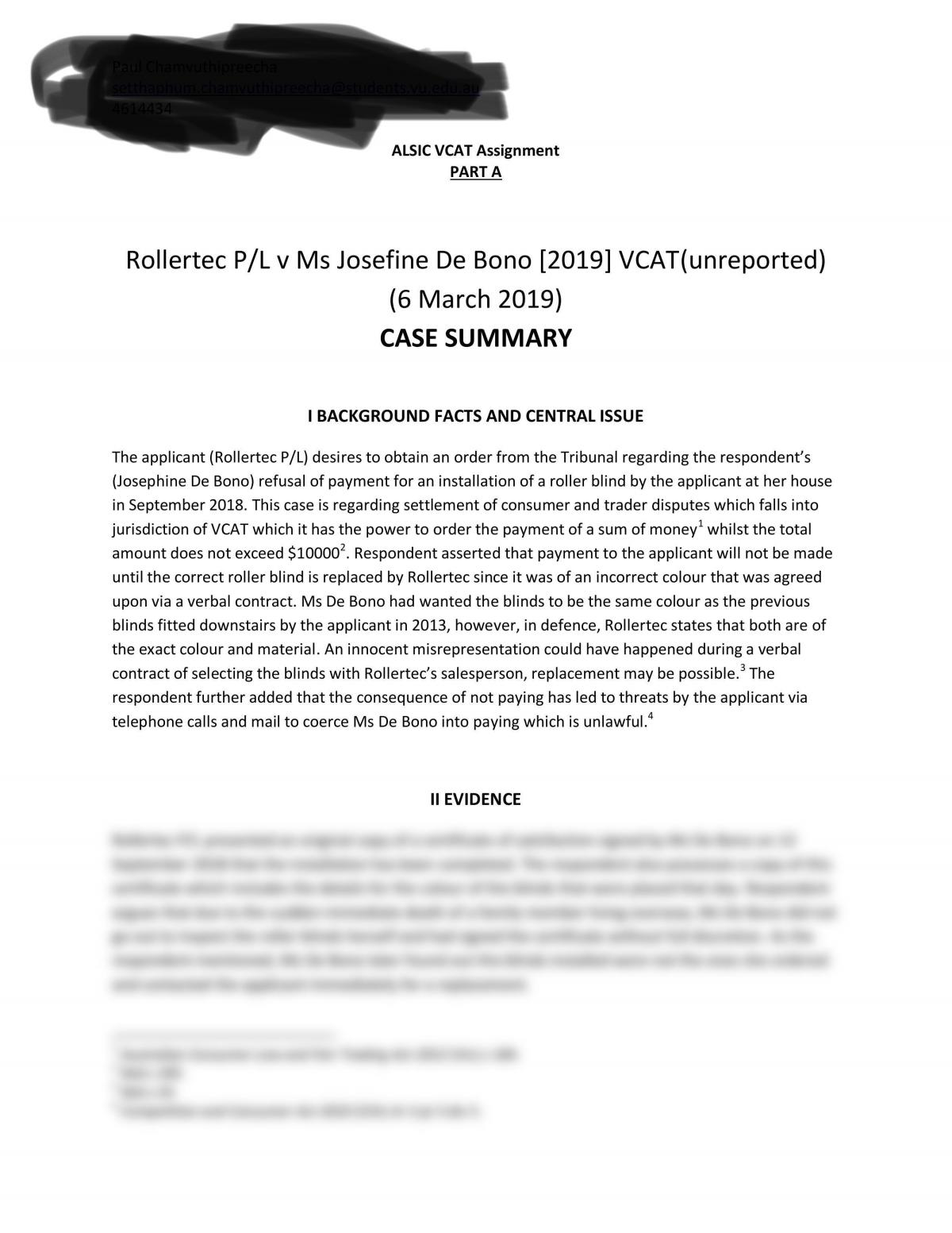 BLB1101 Case summary - Page 1