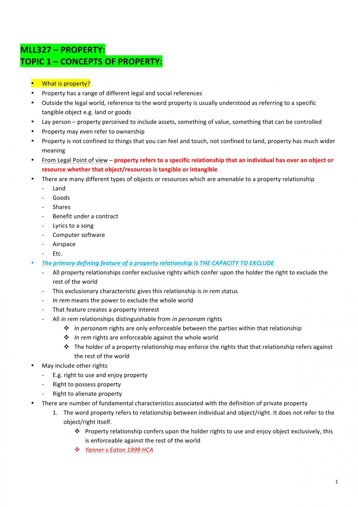 Property Law Notes - Page 1