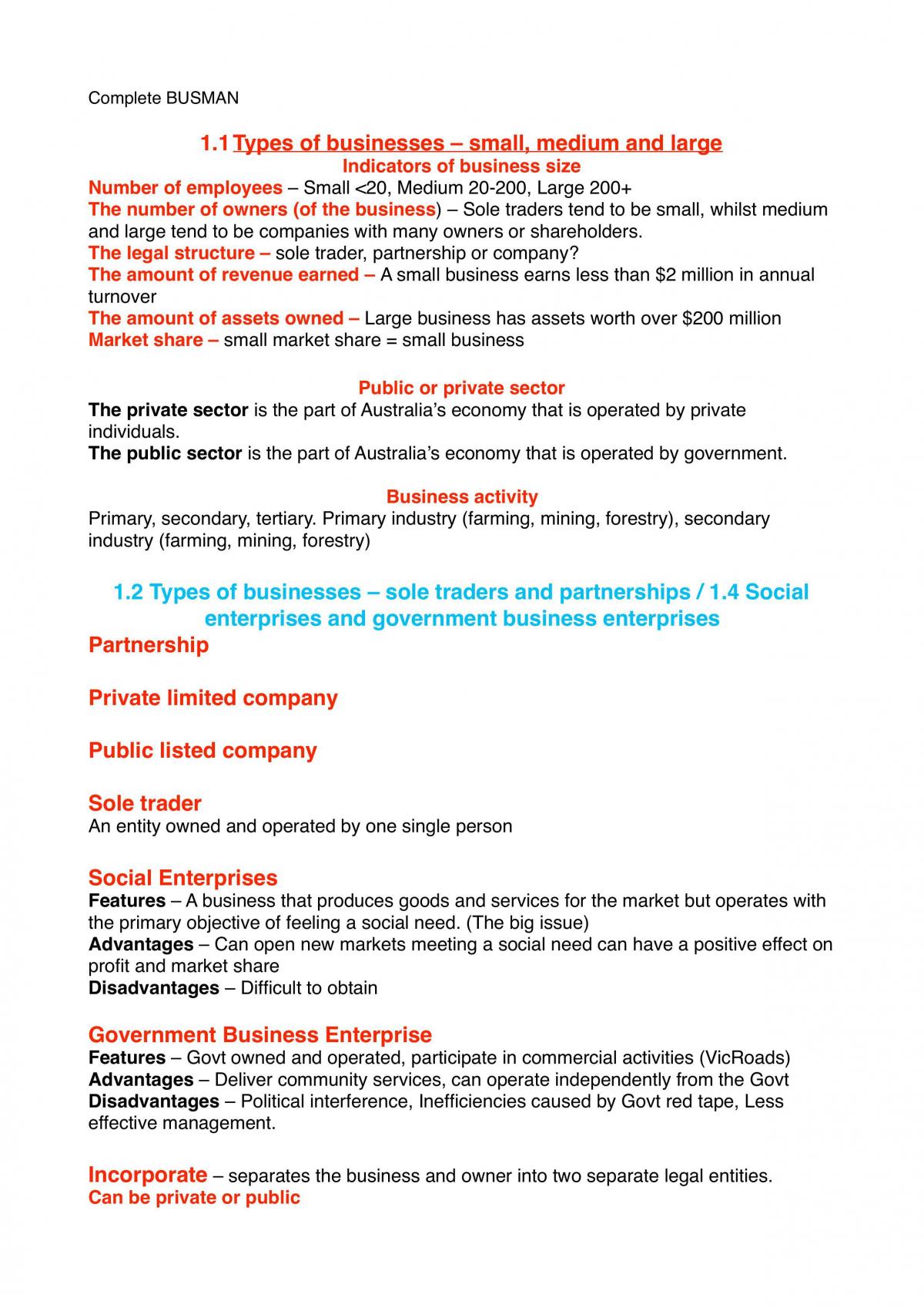 Business Management 2017 VCE Complete Notes - Page 1