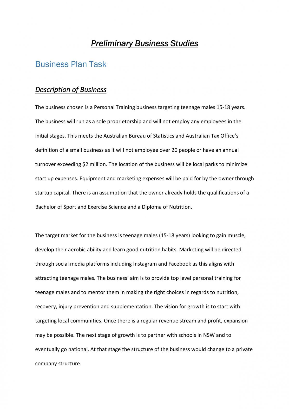 Business Plan Proposal - Page 1