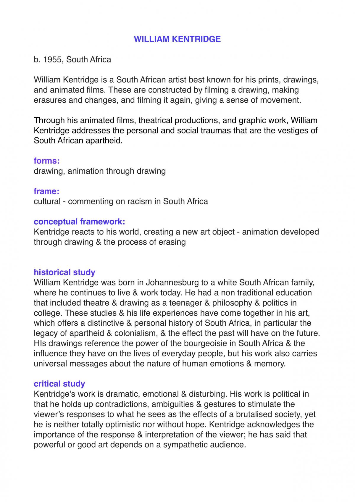 Artist William Kentridge Notes - Page 1