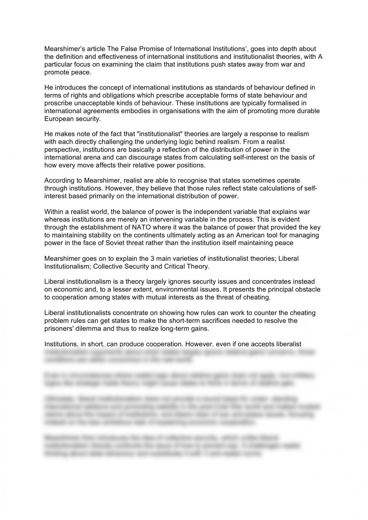 Mearshimer Article Presentation Script - Page 1