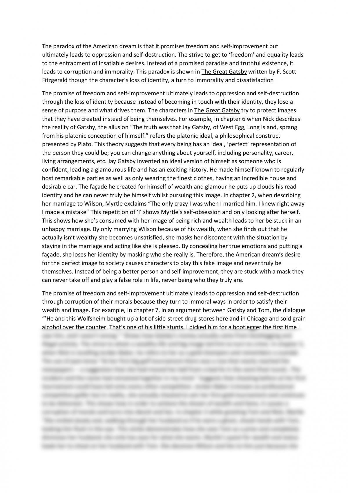 gatsby essay about the american dream