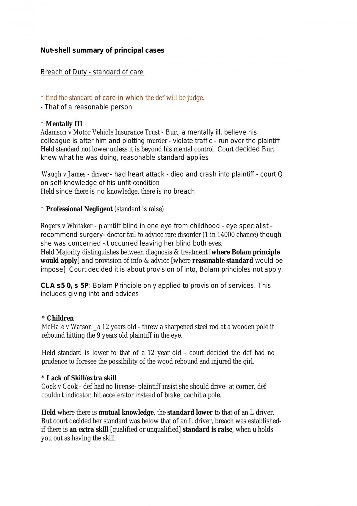 Tort Exam Notes - Page 1