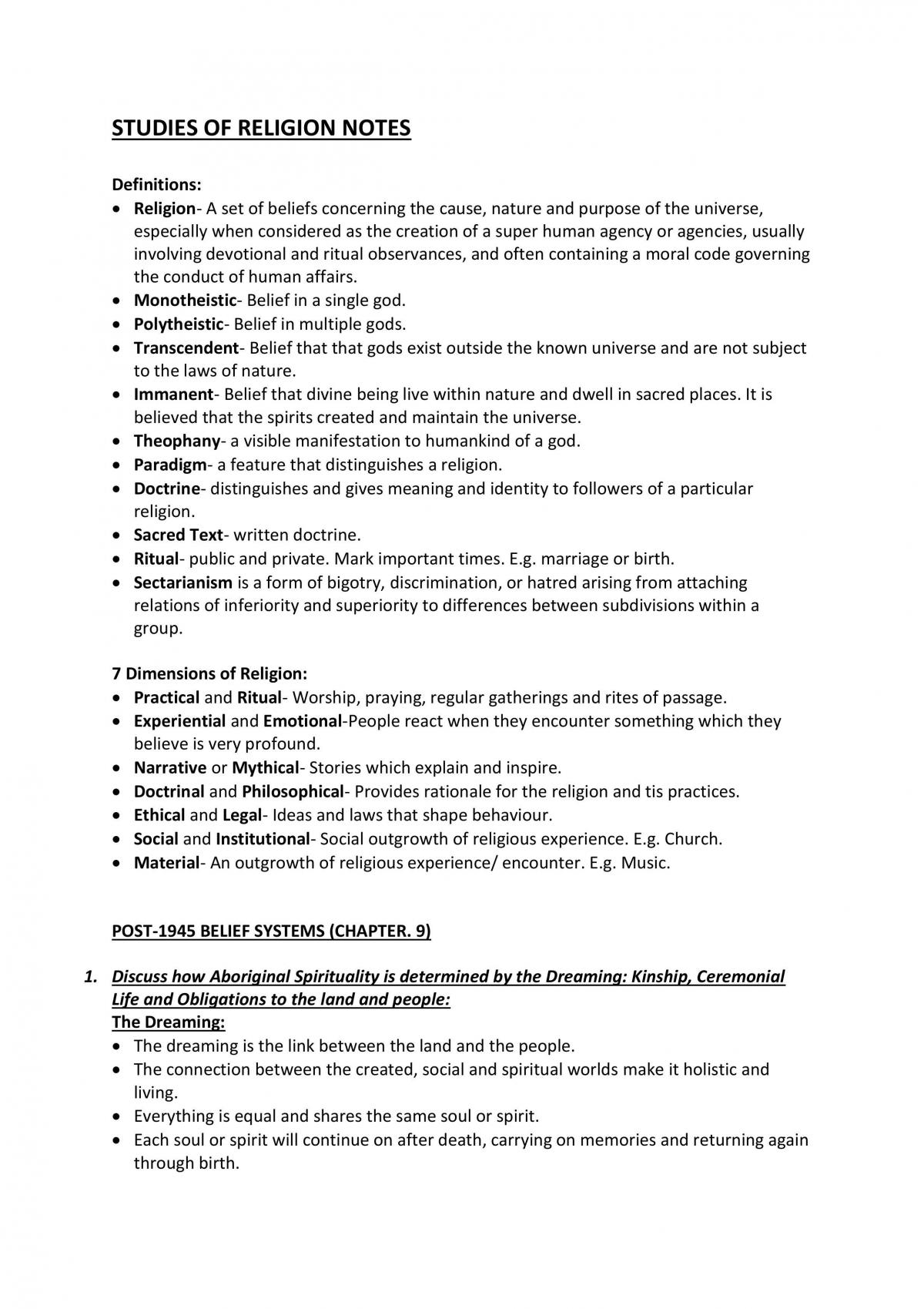 Studies of Religion Notes - Page 1