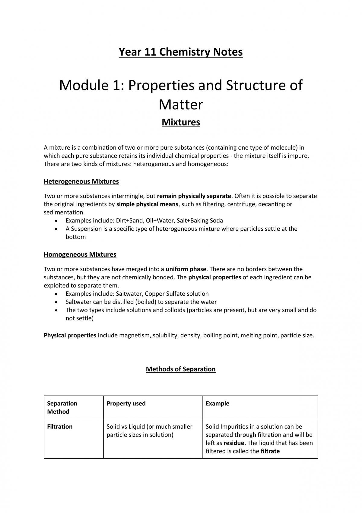 Preliminary Chemistry Notes - Page 1