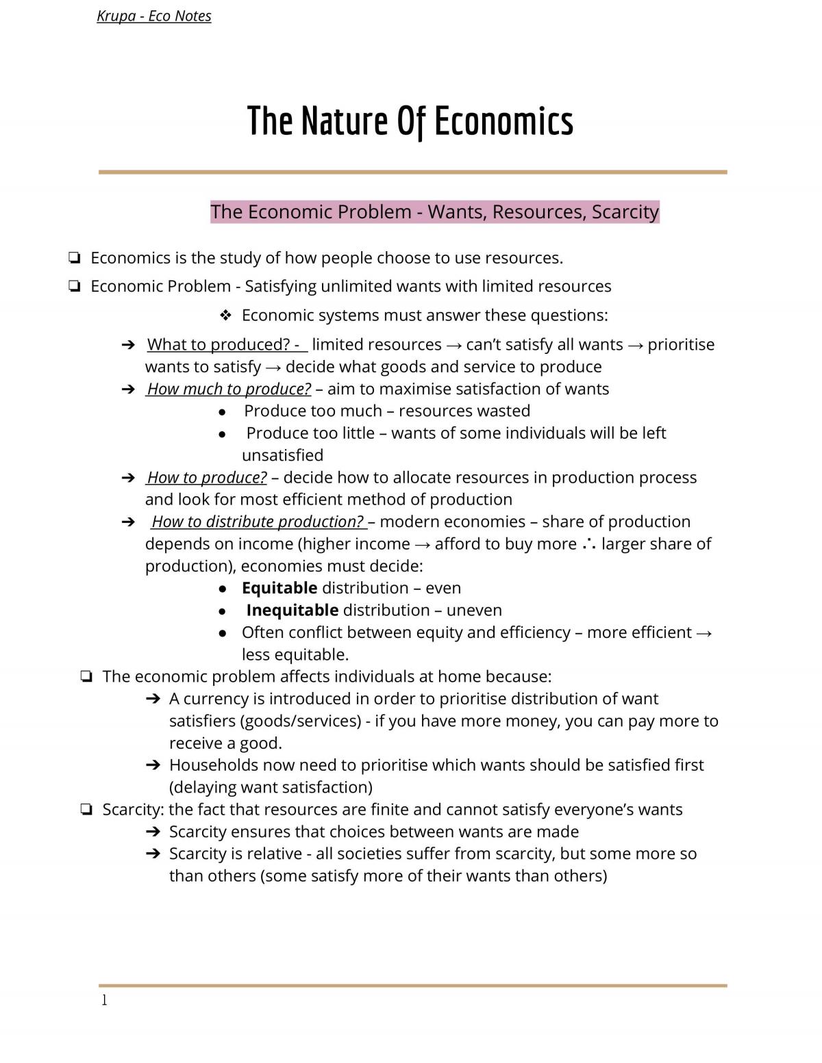 Economics Topic 1 Prelims Notes - Page 1
