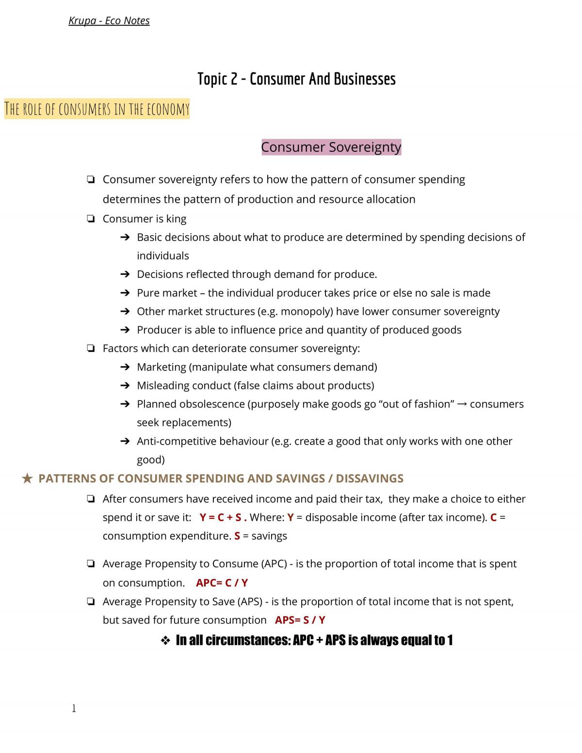 Economics Topic 2 Prelims Notes - Page 1