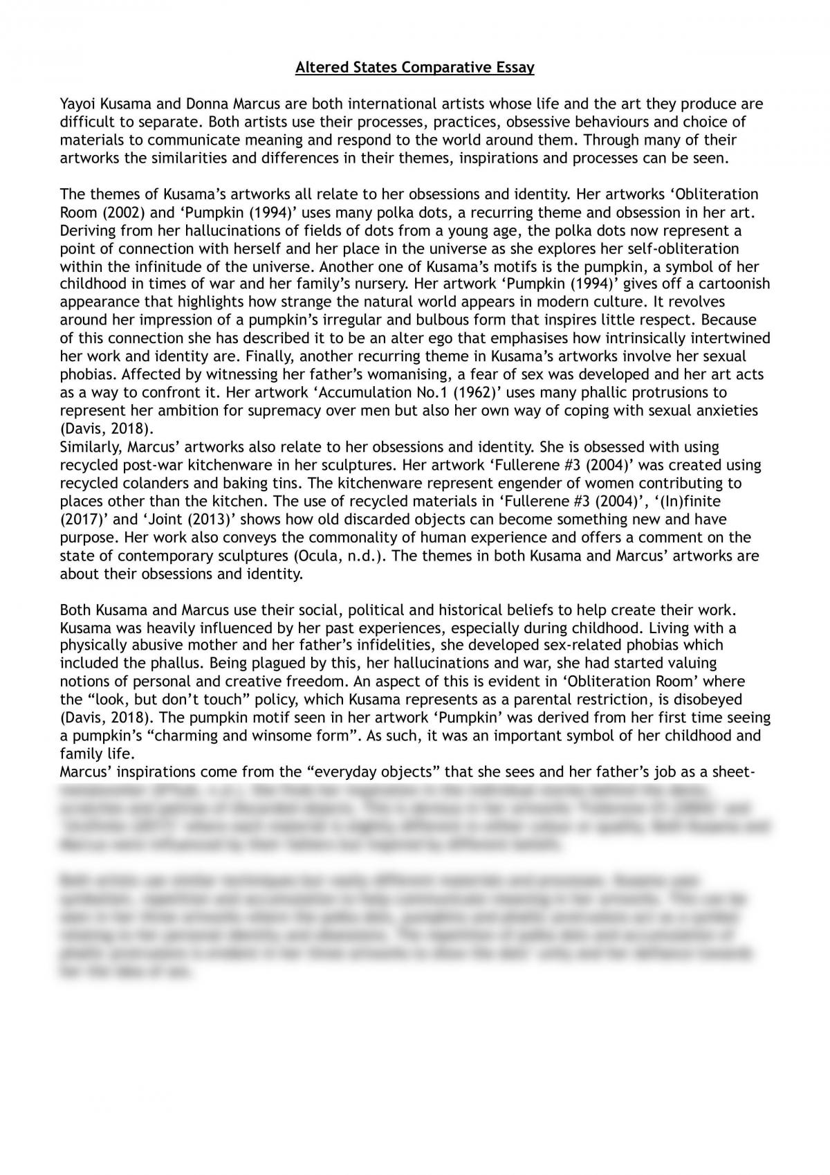 Altered States Comparative Essay - Page 1