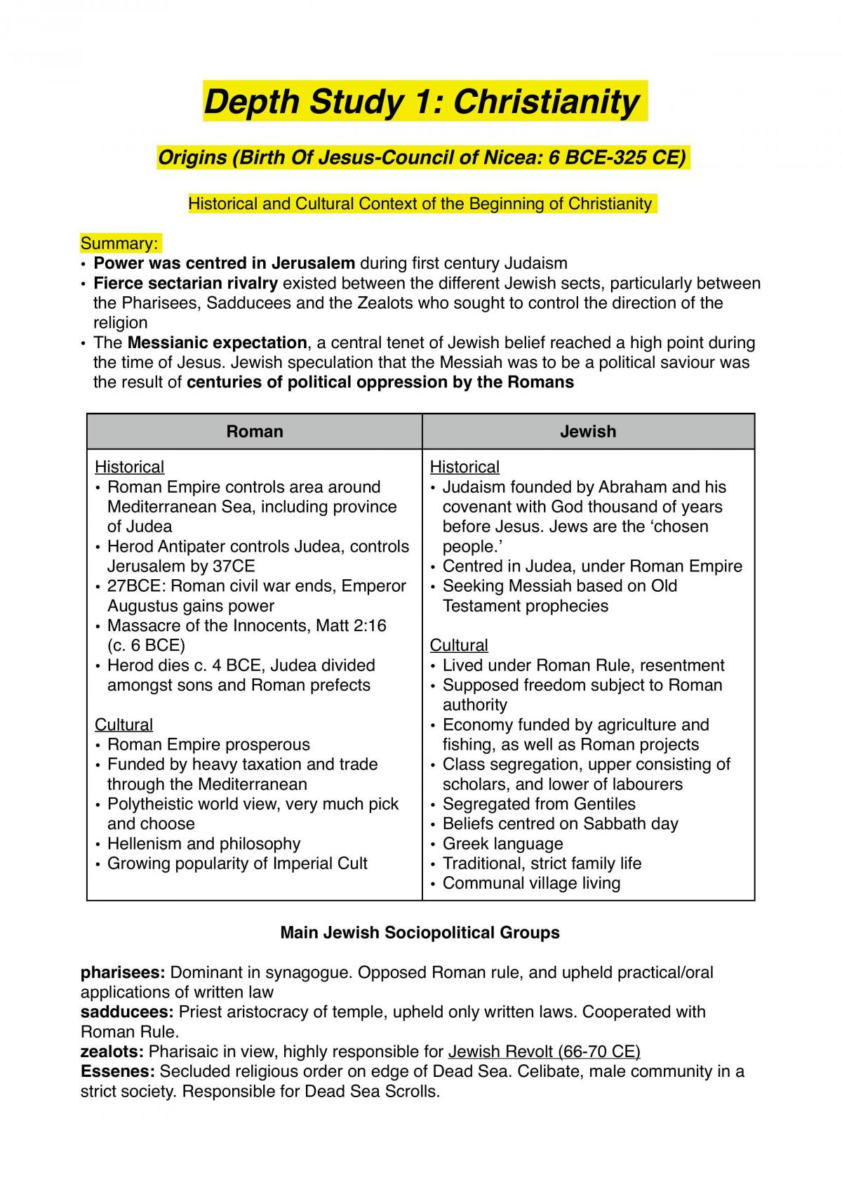 SOR I Study Notes: Christianity - Page 1