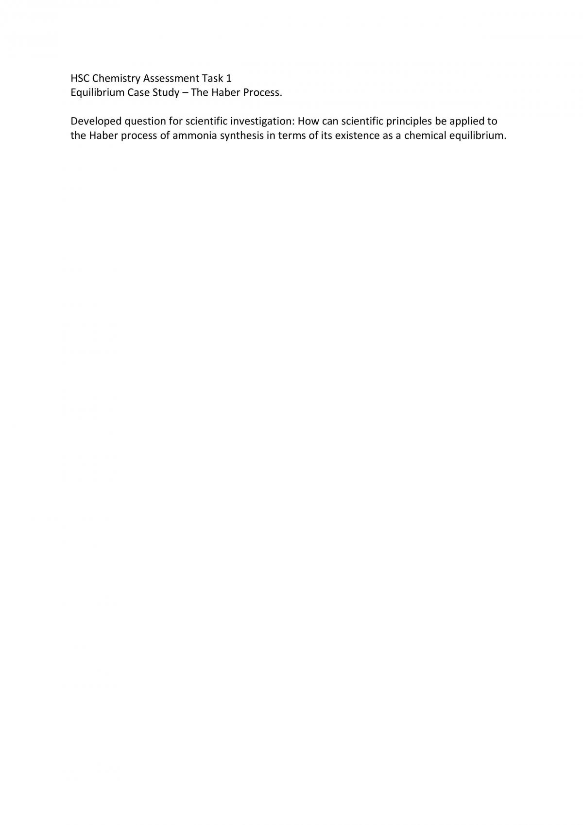 Equilibrium Case Study - The Haber Process - Page 1