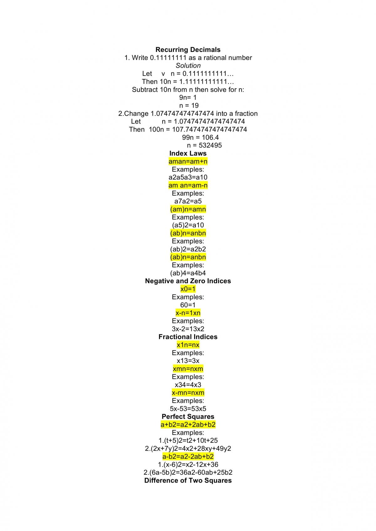 Mathematics Advance Notes - Page 1