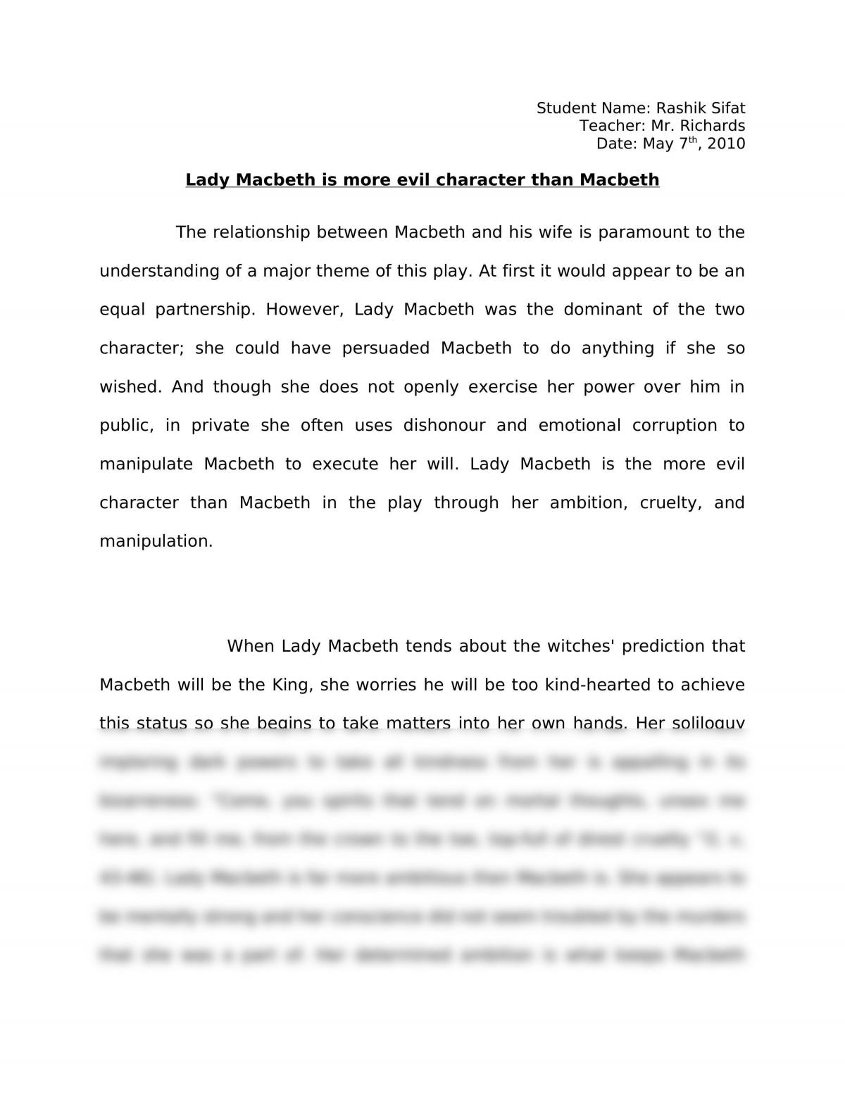Реферат: Lady Macbeth Is Worse Than Macbeth Essay