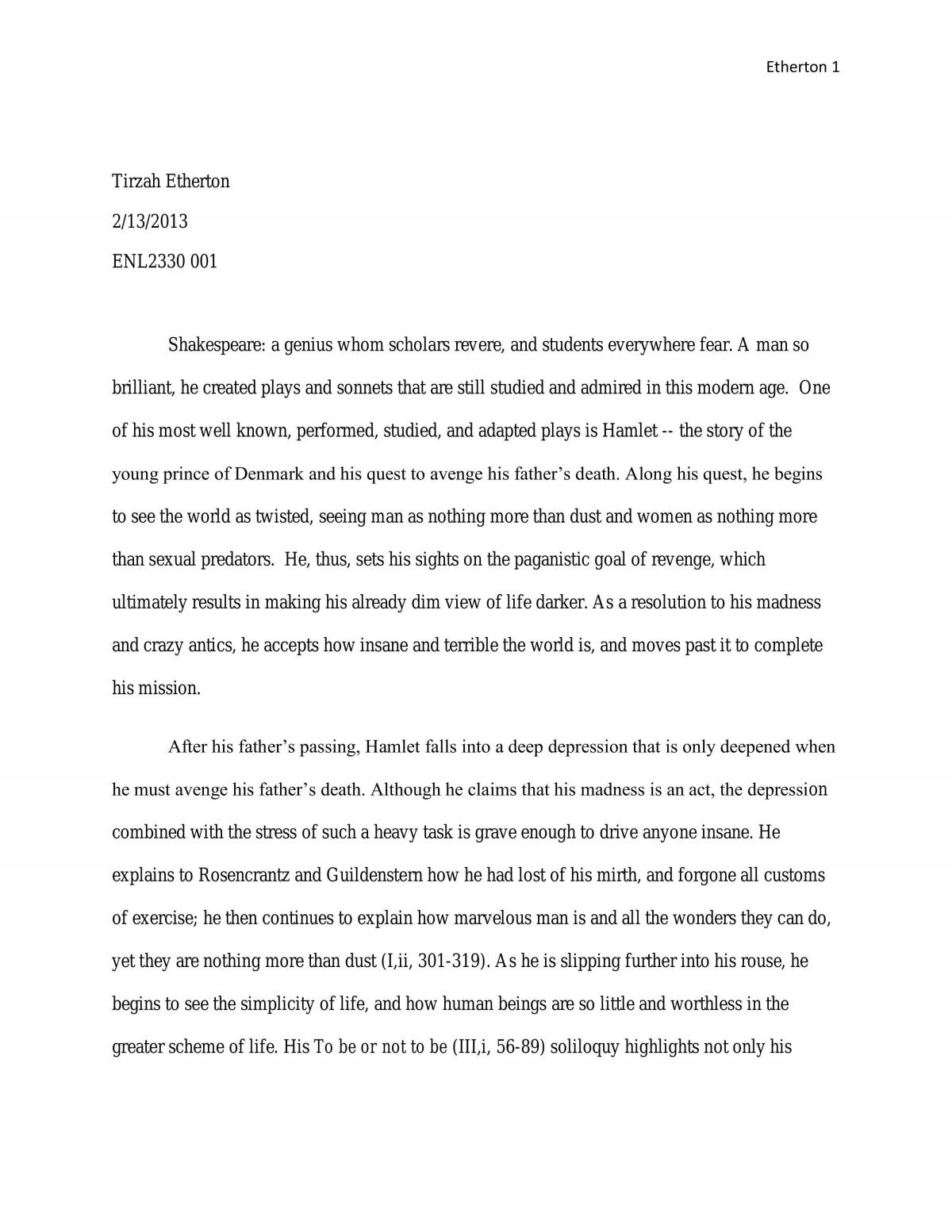 Shakespeare Essay  - Page 1