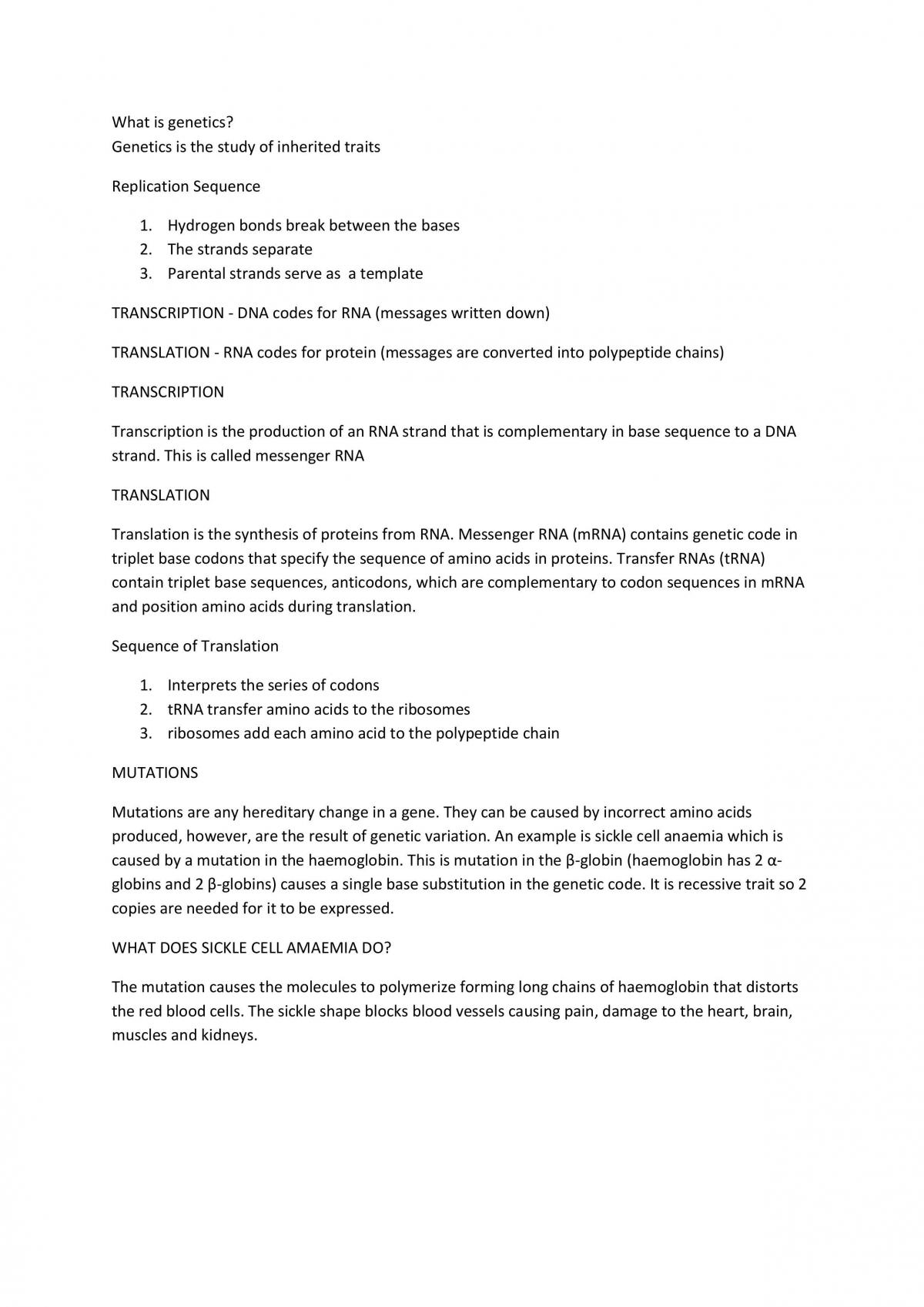 Study Notes for genetics - Page 1