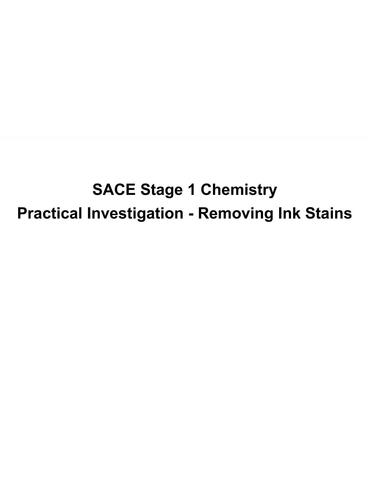 Removing Ink Stains/Solubility Practical Report - Page 1