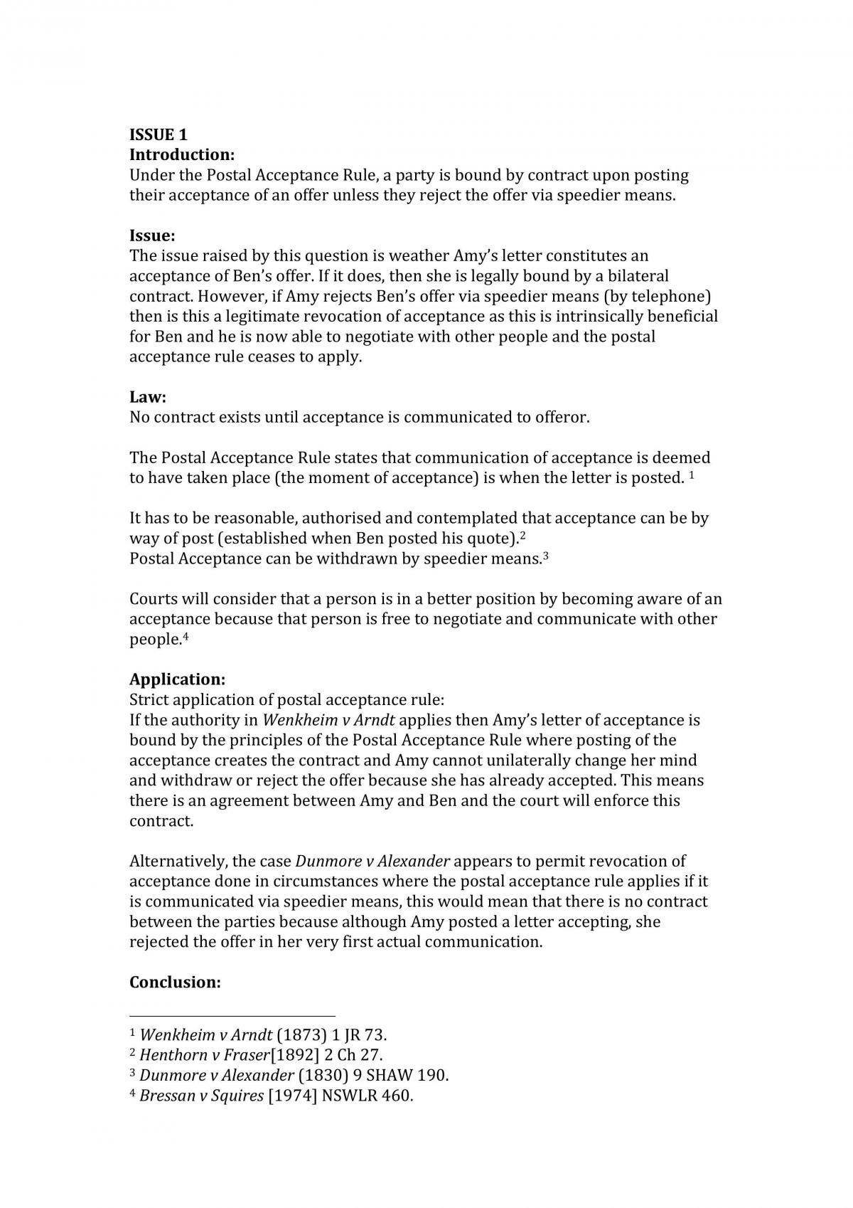 Contracts Assignment - Hypotheticals - Page 1