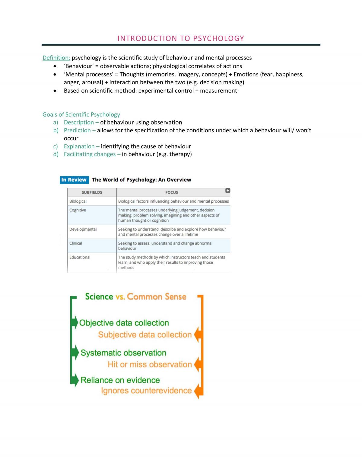 Psychology Notes  - Page 1