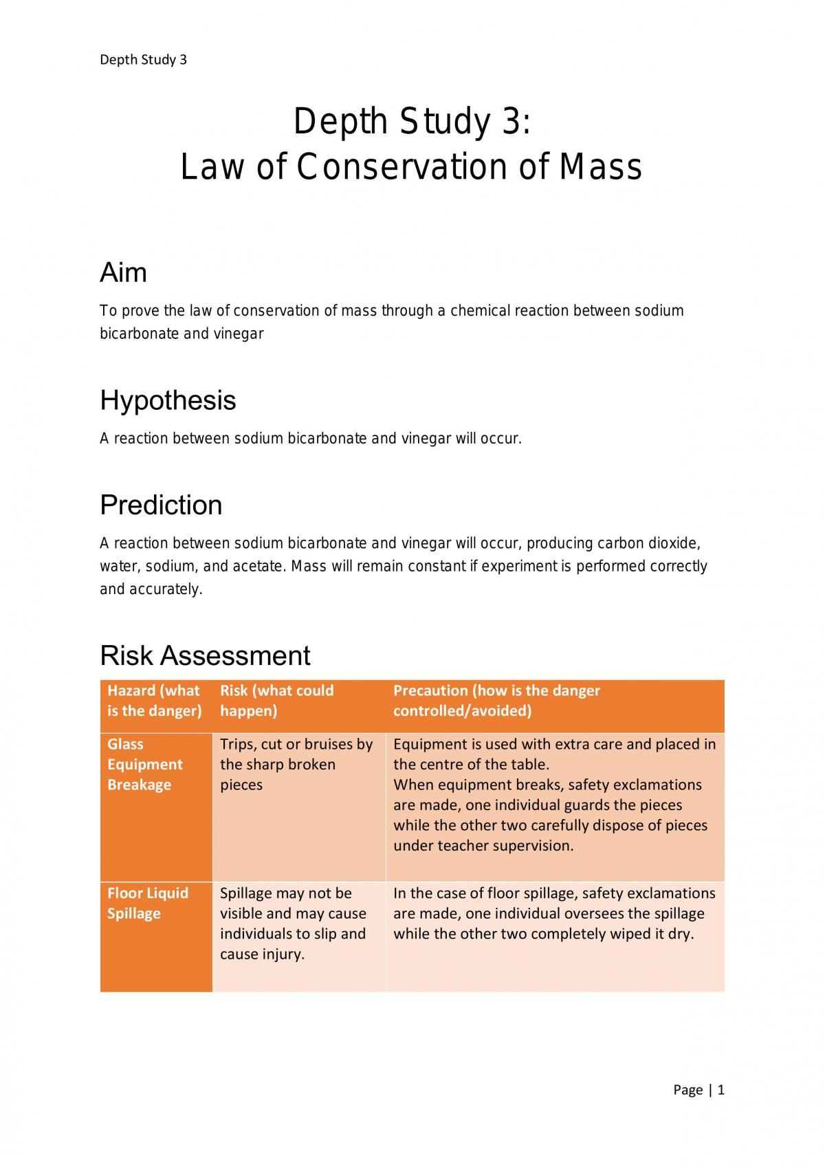 Depth Study 3: Law of Conservation of Mass - Page 1
