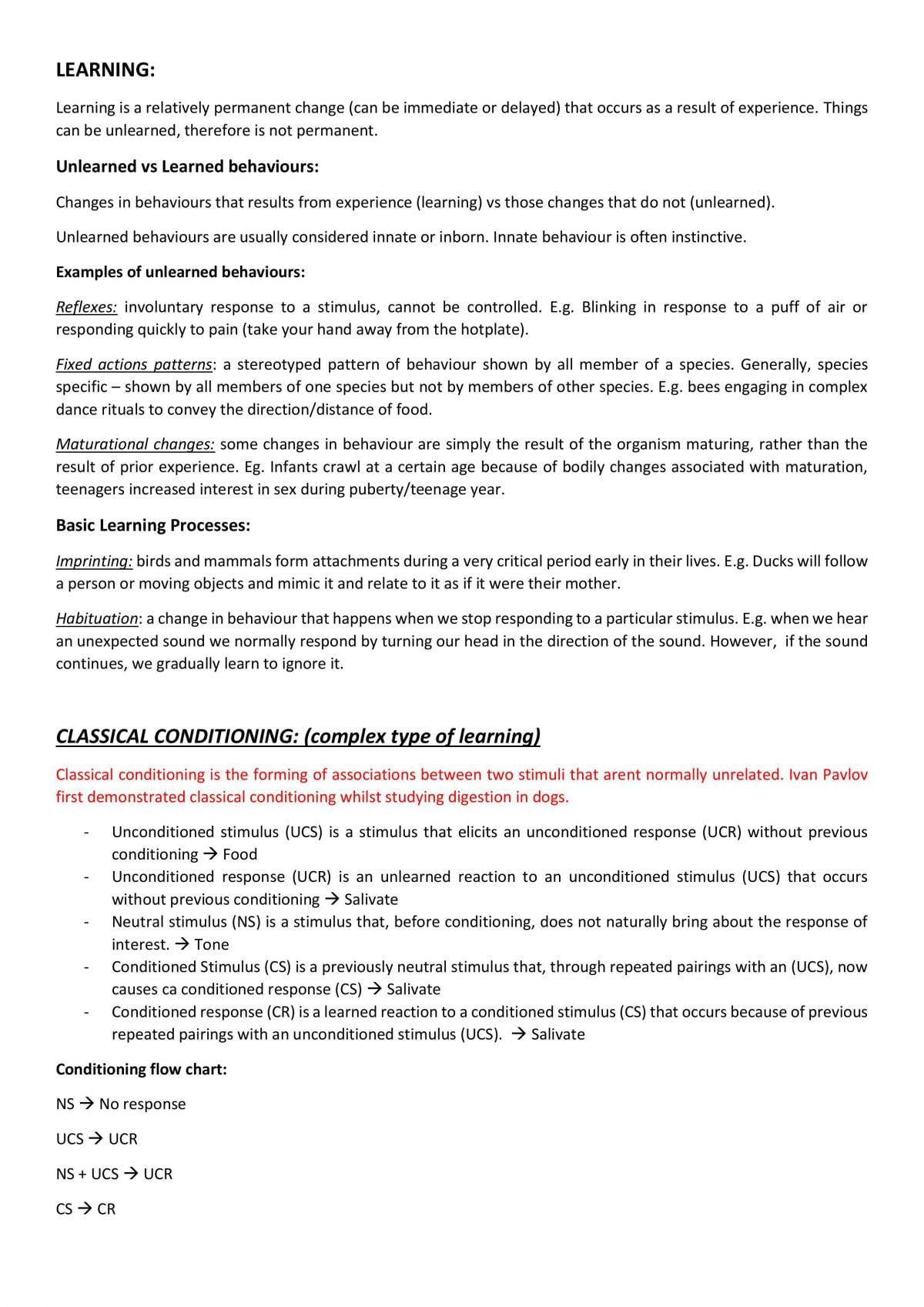 Learning Notes Psychology Year 12 SACE Thinkswap