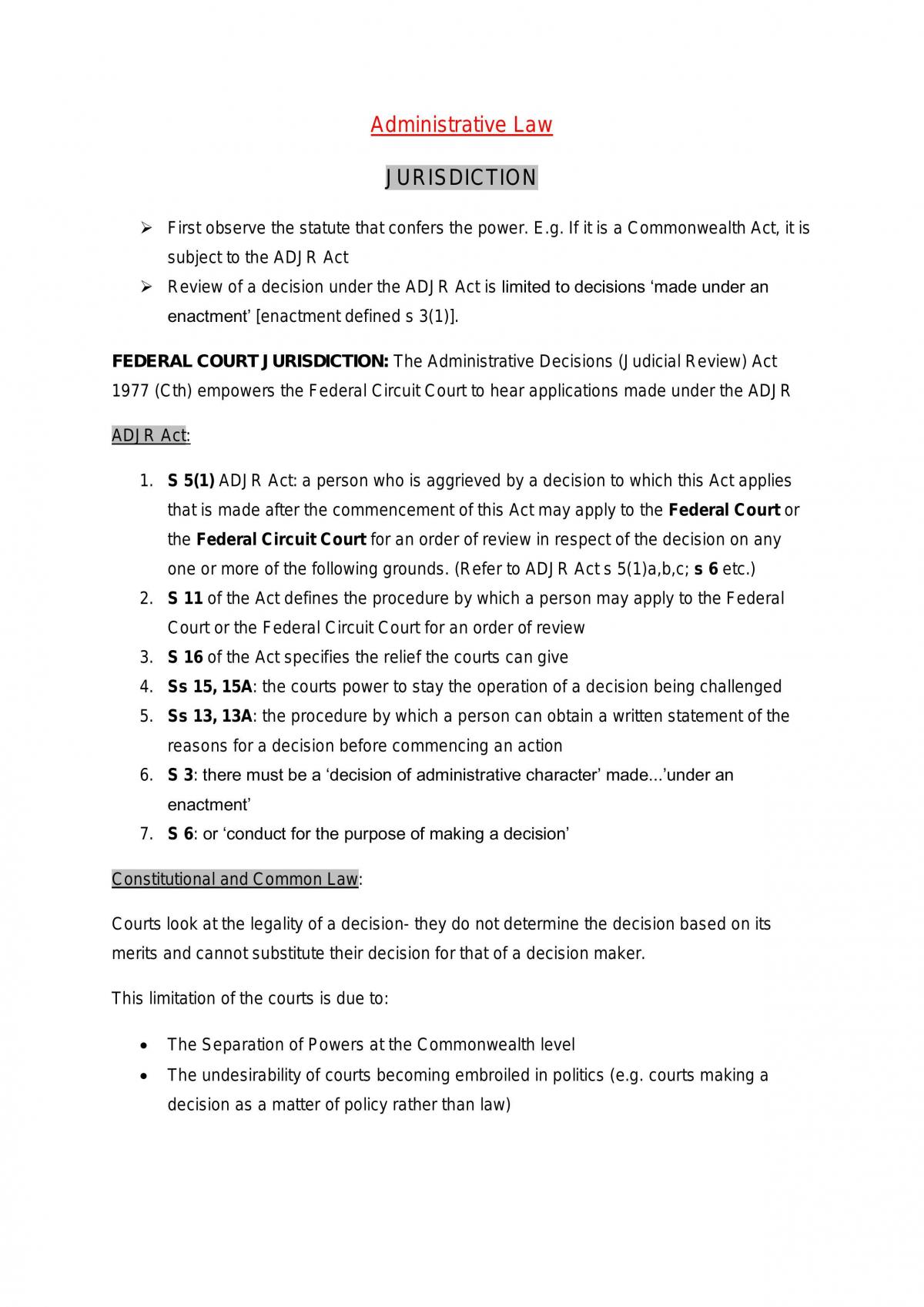 LLB230 Admin law exam notes - Page 1
