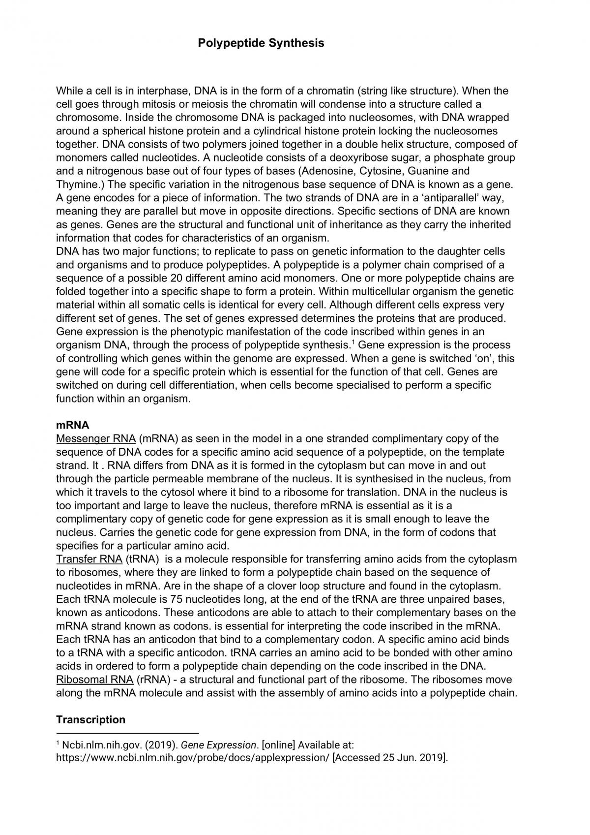 Research Report of a Polypeptide Synthesis Model - Page 1