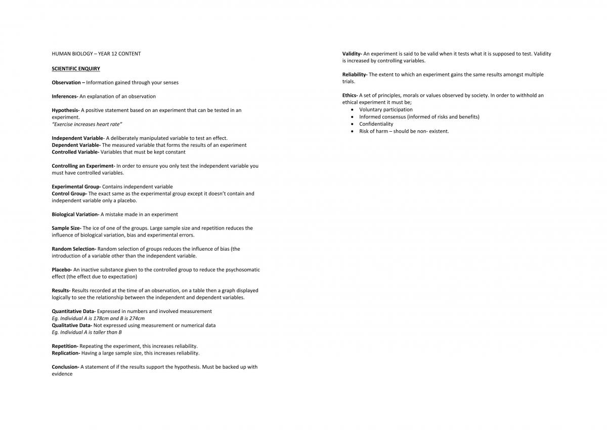 Human Biology Complete Notes - Page 1