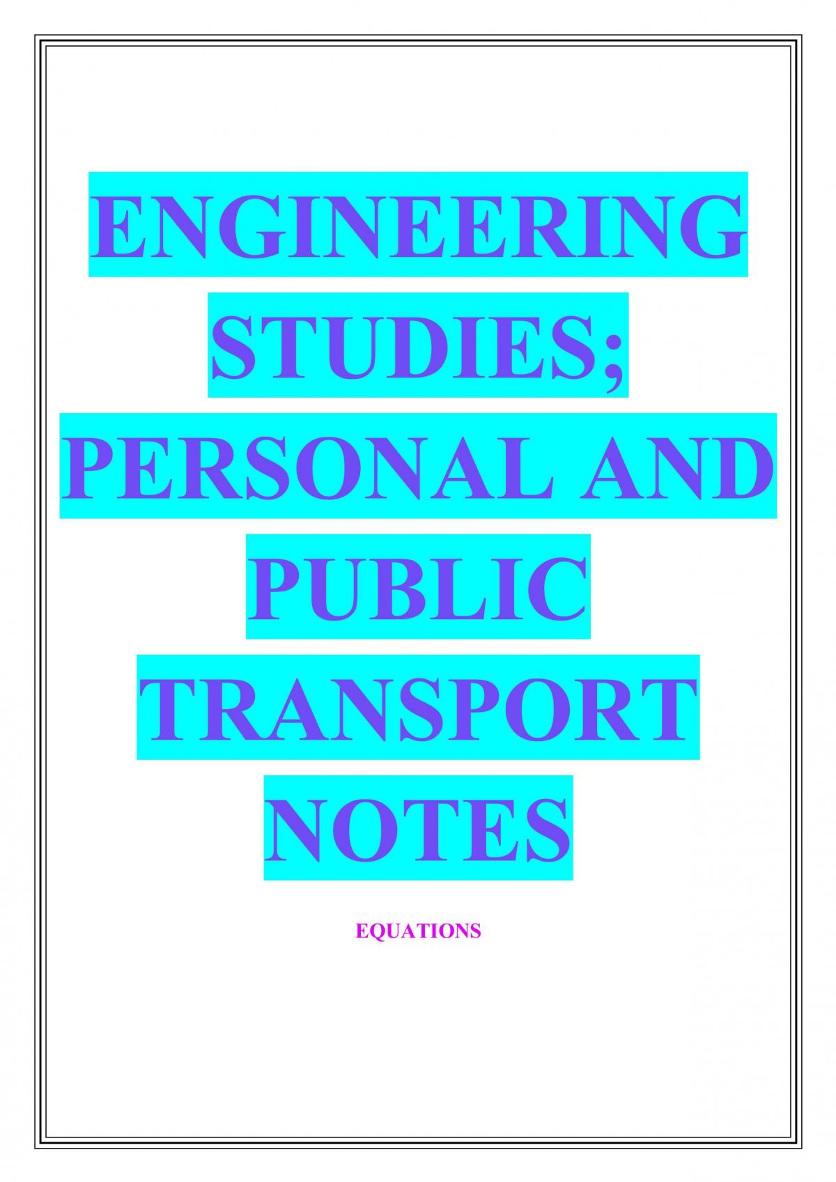Personal and Public Transport Year 12 Engineering Notes - Page 1