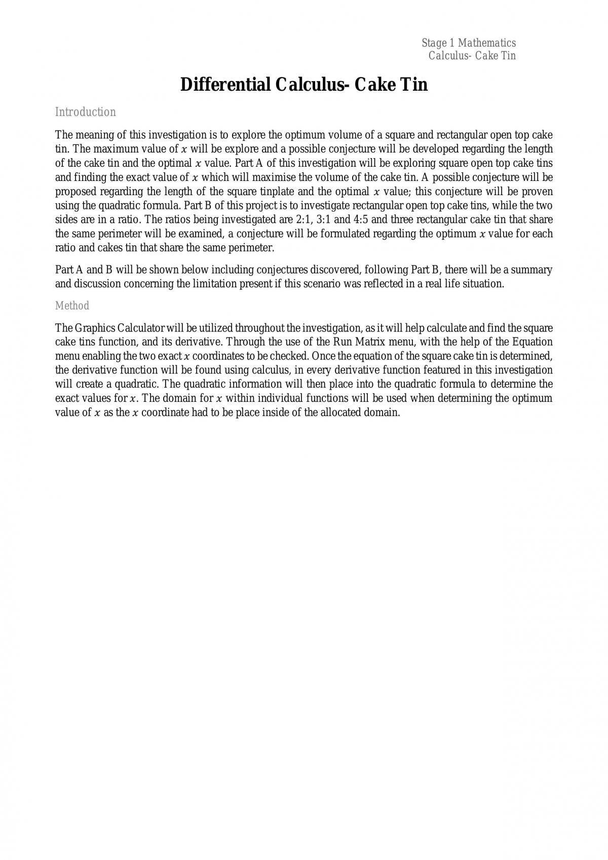Differential Calculus- Cake Tin  - Page 1