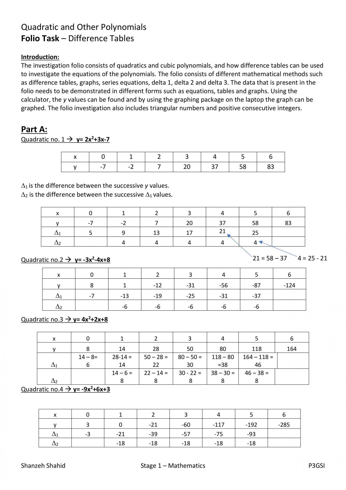 Quadratic and Other Polynomials - Folio  - Page 1