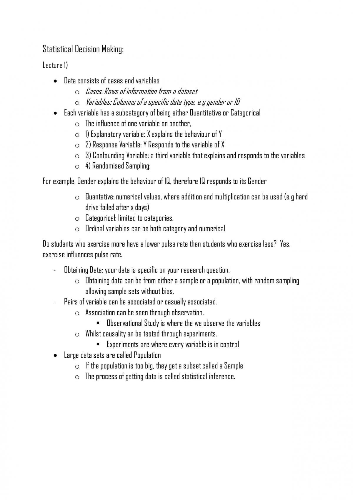 Statistical Decision Making Whole Notes - Page 1