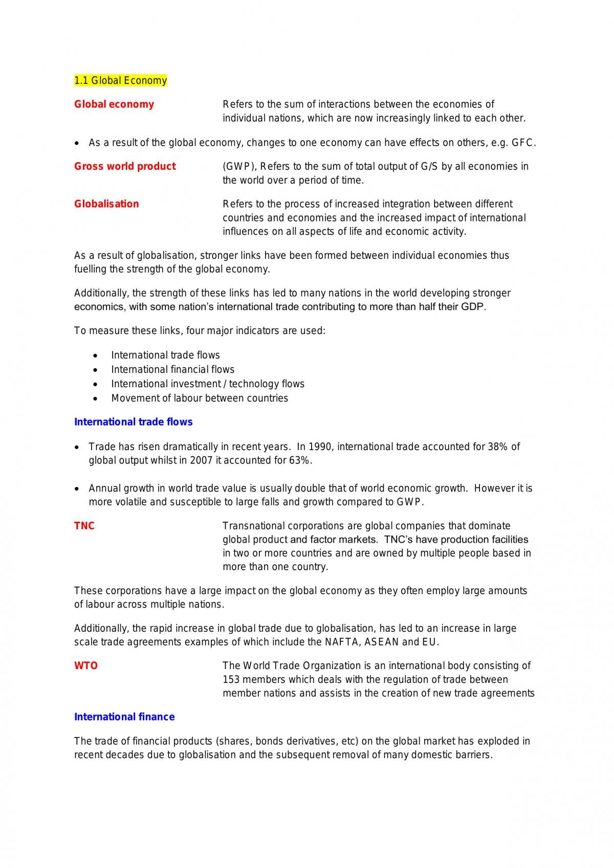 HSC Economic notes Chapter 1 - Page 1