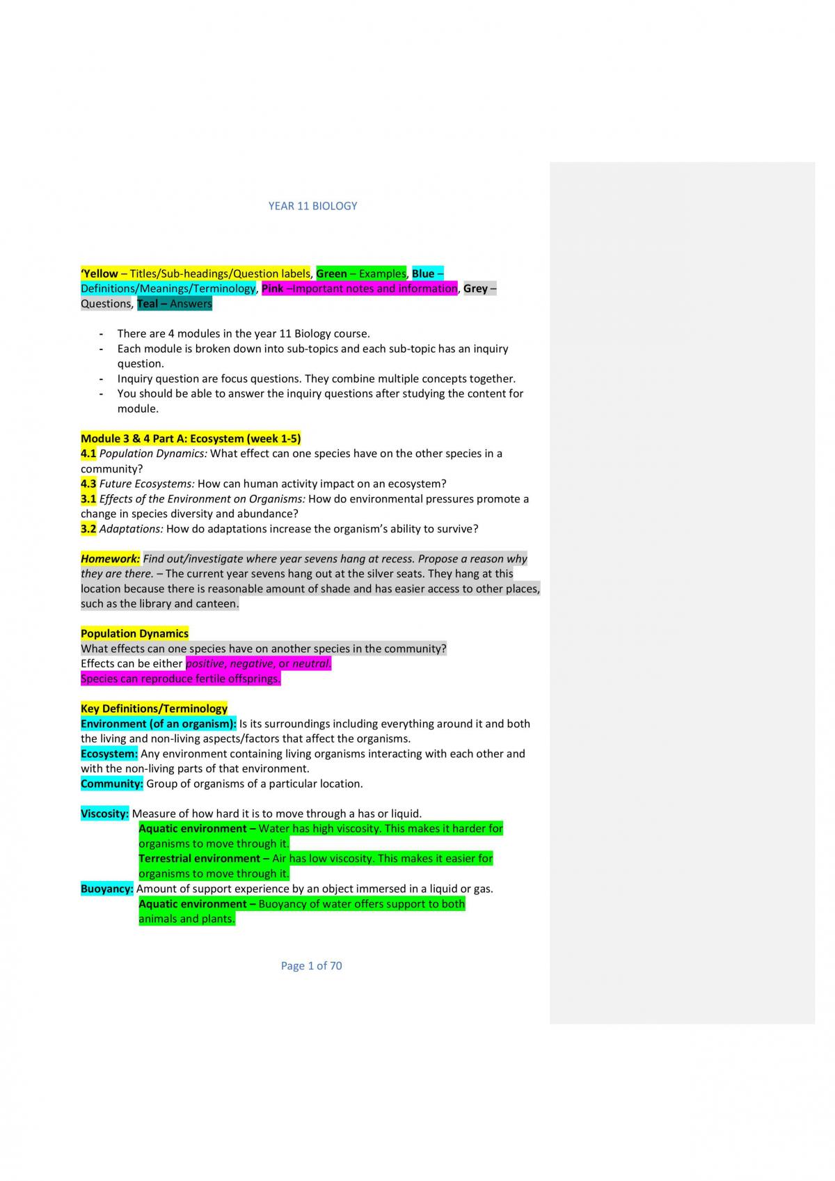 Preliminary Biology Notes - Page 1