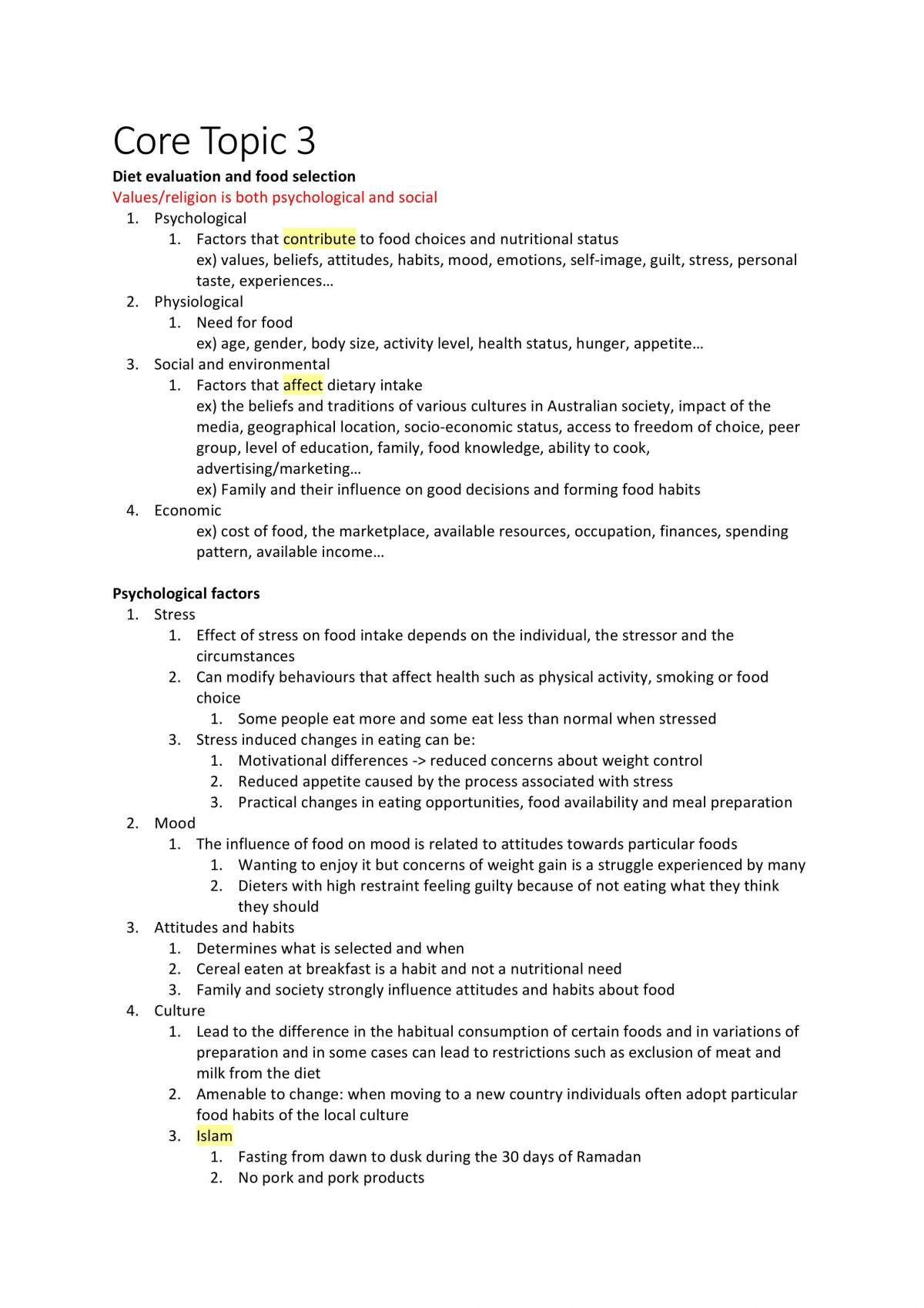 Nutrition Core Topic 3 Full Study Notes - Page 1