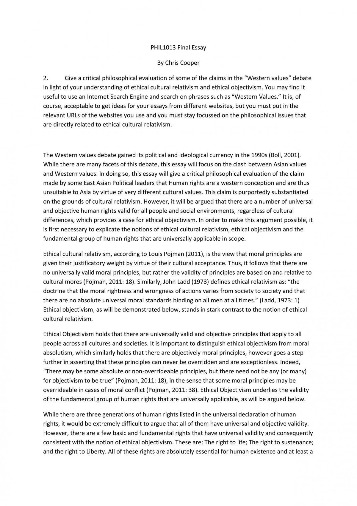 PHIL1013 Final Essay by Chris Cooper - Page 1