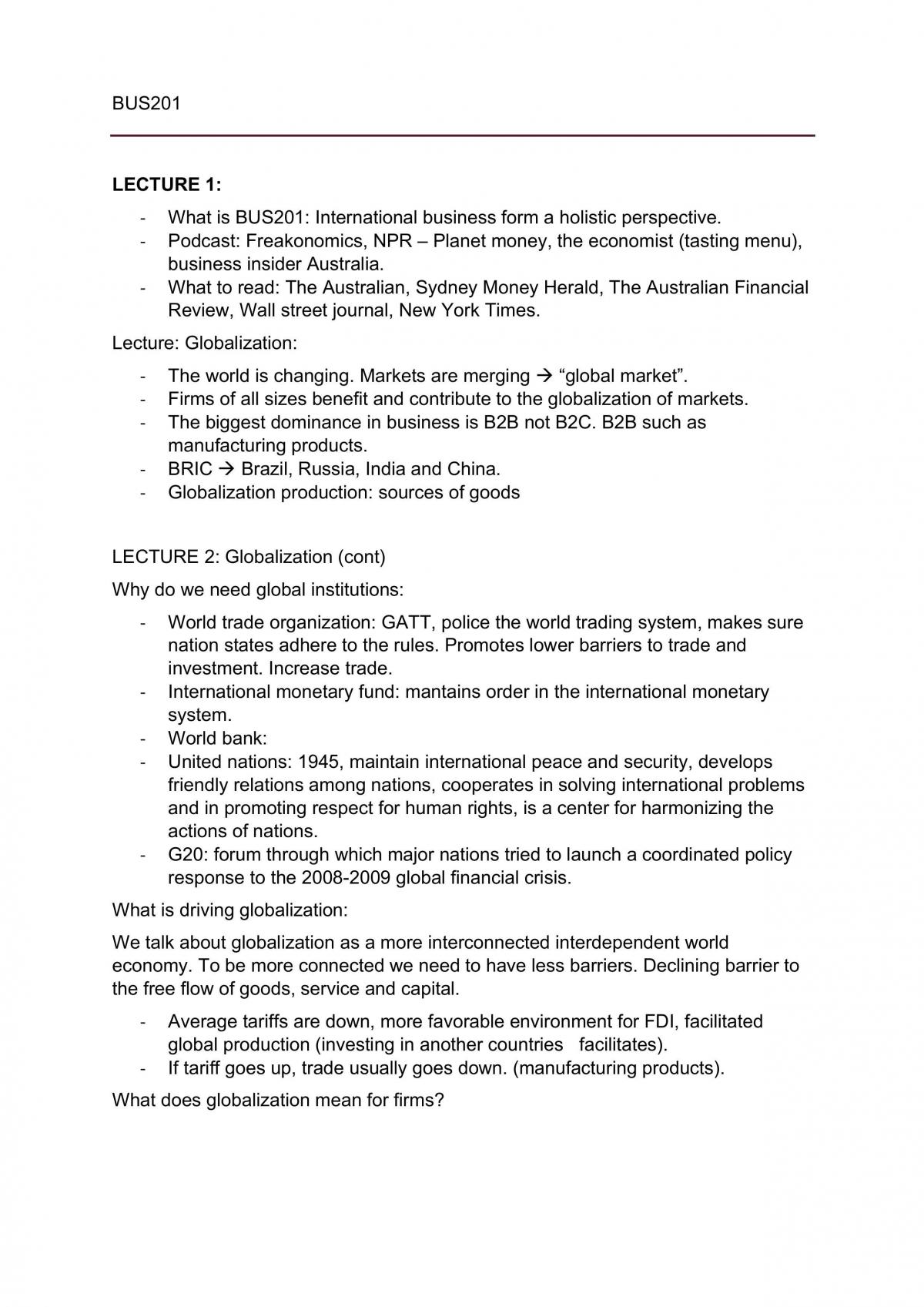 Introduction to Global Business Lecture Notes - Page 1