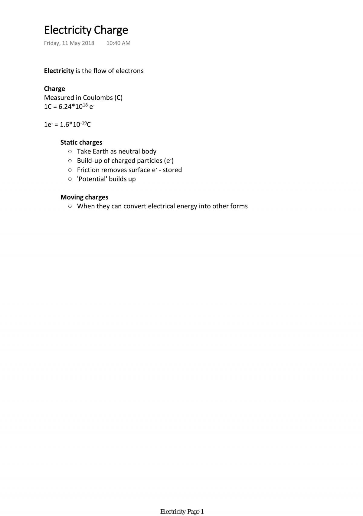 VCE Physics Unit 2 Notes - Page 1