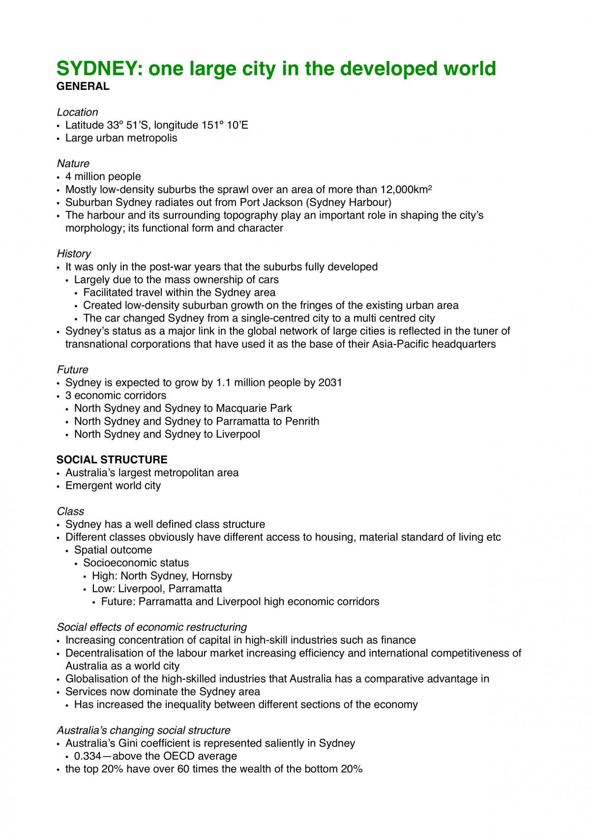 Geography Sydney Case Study  - Page 1