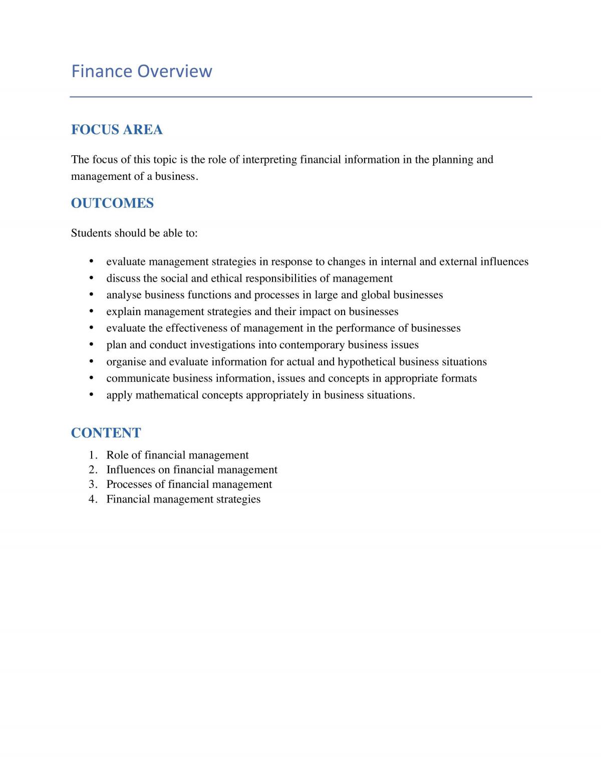 Finance Overview Notes - Page 1
