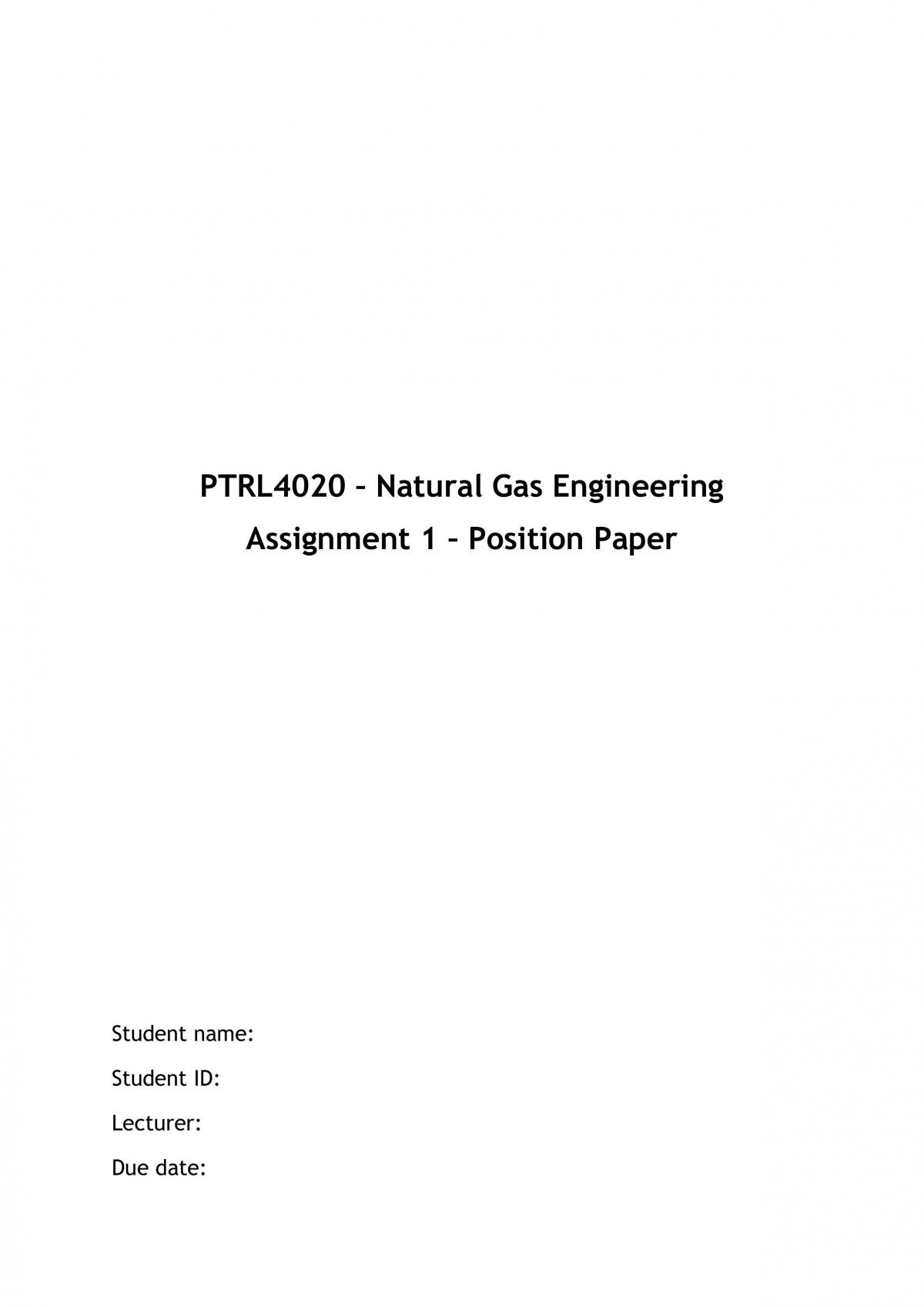 PTRL4020 Assignment 1 Position Paper - Page 1