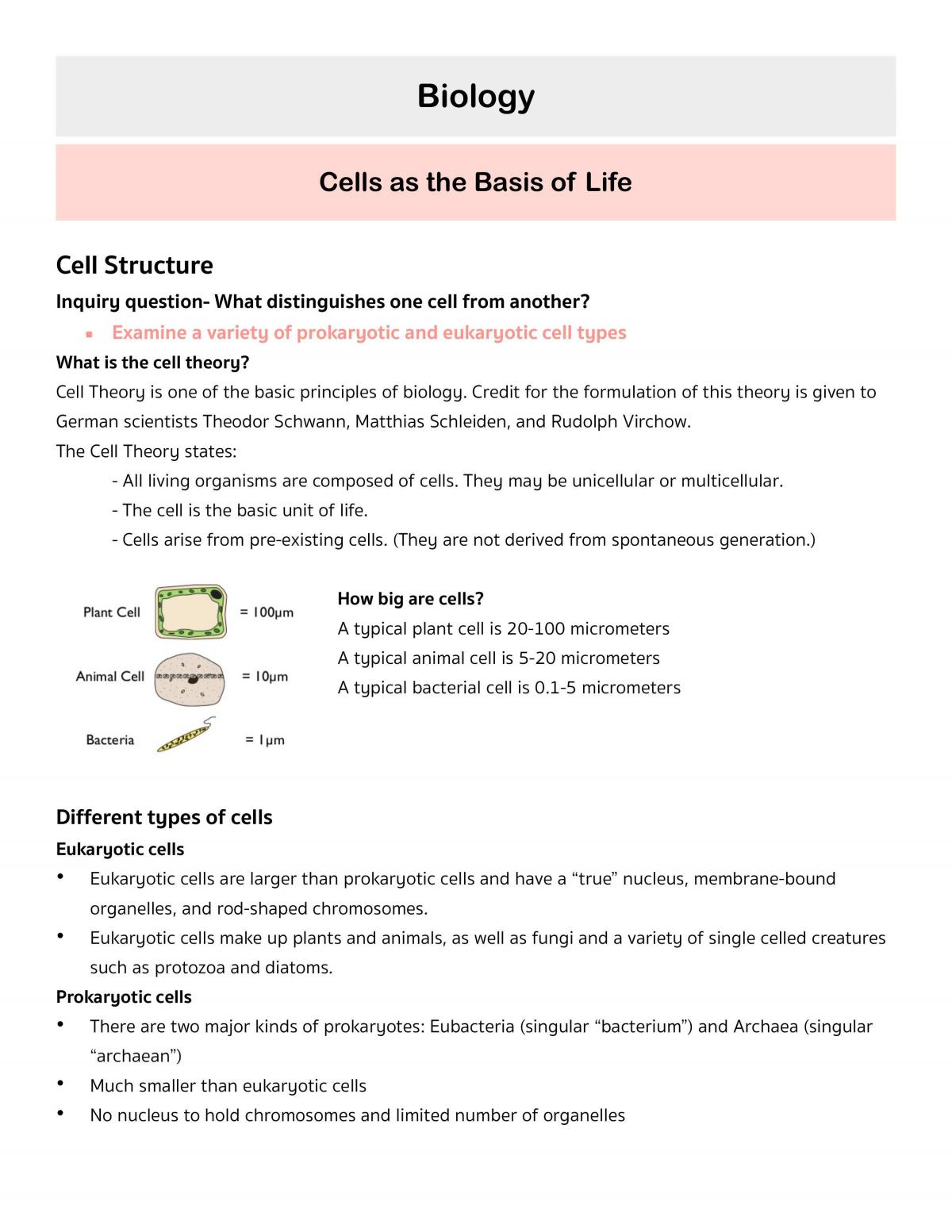 Preliminary Biology Notes - Page 1