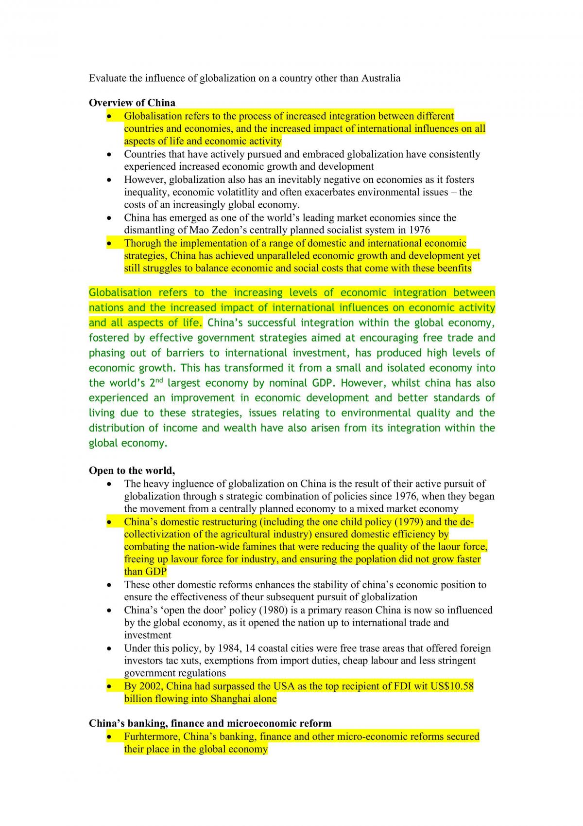 Impact of Globalisation on China Notes  - Page 1