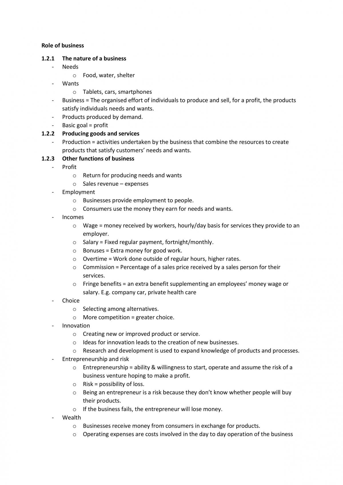 Business Studies Notes Preliminary - Page 1